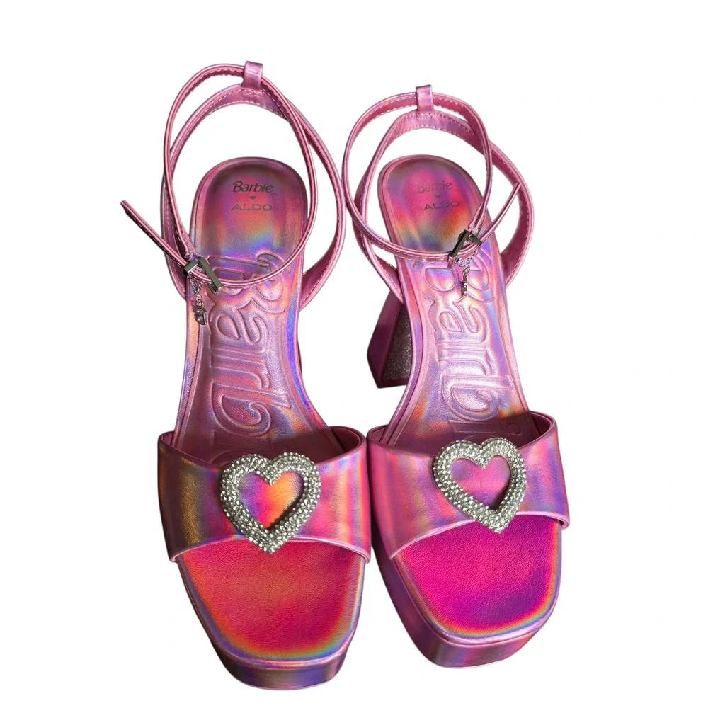 Barbie X ALDO Platform Heels Iridescent‎ Slingback Sparkly Block Heel Sz 9W